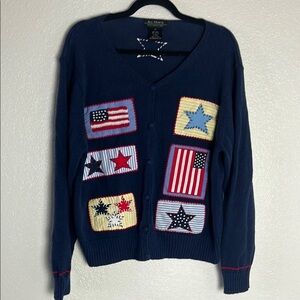 All Points Navy Cardigan with Star and Flag Patches